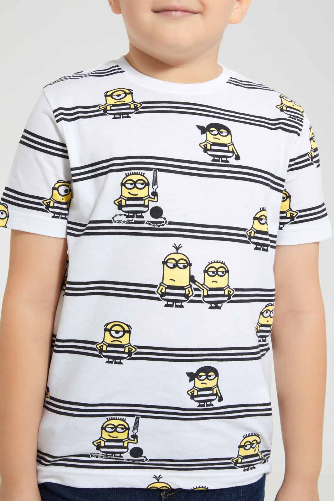 Redtag-White-Minions-Print-T-Shirt-Character-T-Shirts-Boys-2 to 8 Years