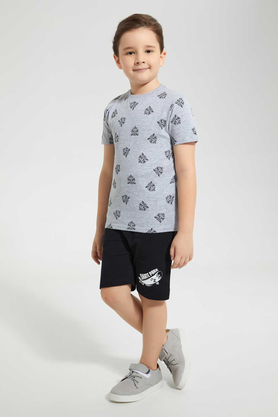 Redtag-Grey-Tiger-Printed-T-Shirt-Graphic-T-Shirts-Boys-2 to 8 Years