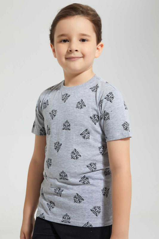 Redtag-Grey-Tiger-Printed-T-Shirt-Graphic-T-Shirts-Boys-2 to 8 Years