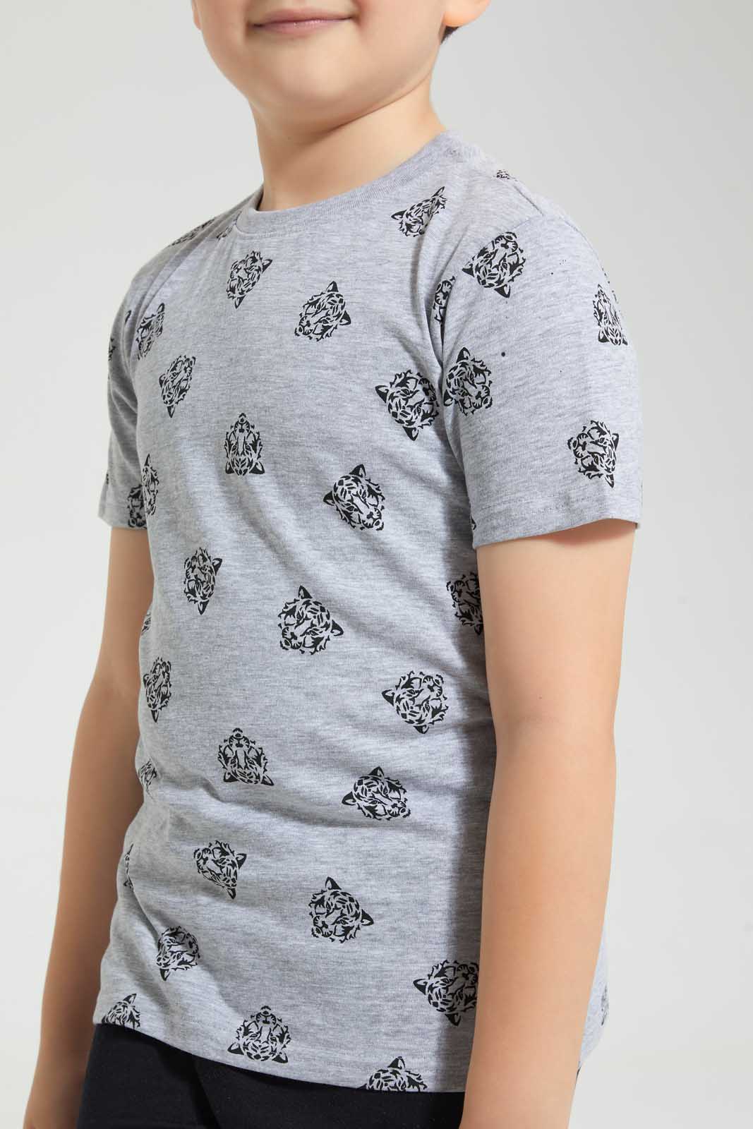 Redtag-Grey-Tiger-Printed-T-Shirt-Graphic-T-Shirts-Boys-2 to 8 Years