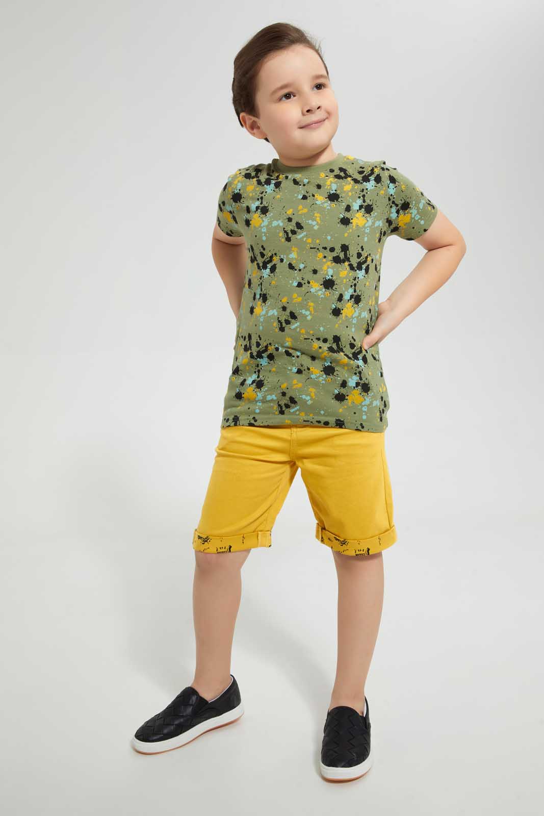 Redtag-Olive-Splat-Printed-T-Shirt-Graphic-T-Shirts-Boys-2 to 8 Years