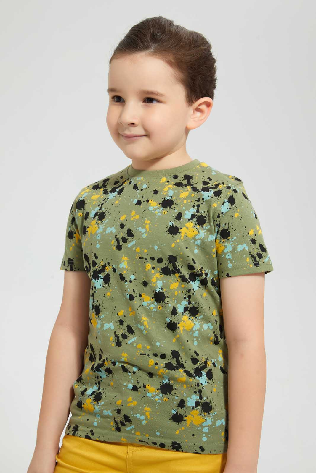 Redtag-Olive-Splat-Printed-T-Shirt-Graphic-T-Shirts-Boys-2 to 8 Years