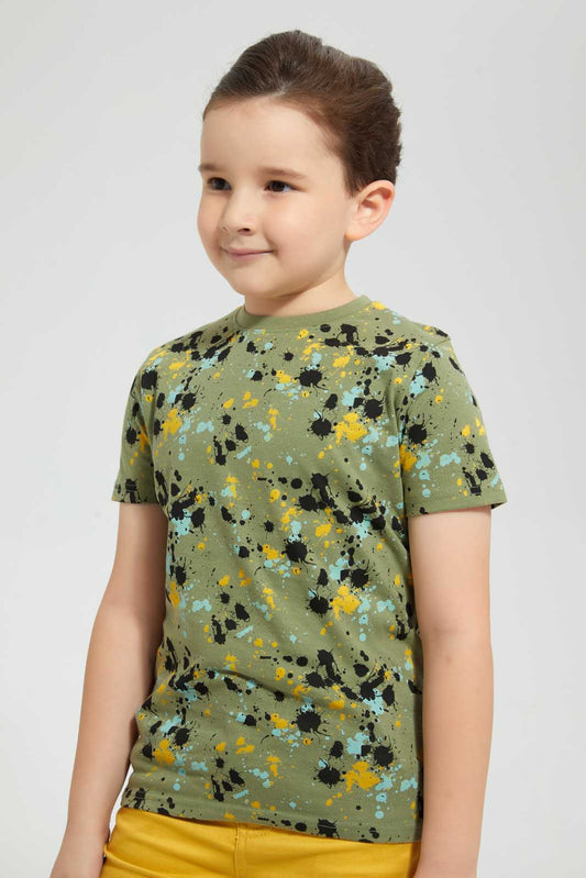 Redtag-Olive-Splat-Printed-T-Shirt-Graphic-T-Shirts-Boys-2 to 8 Years