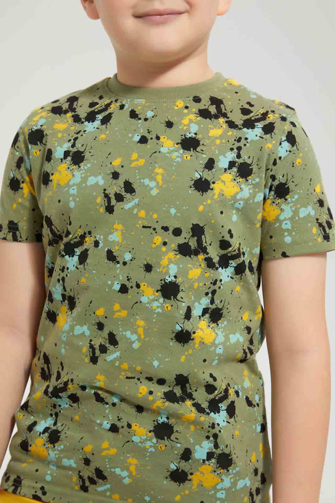 Redtag-Olive-Splat-Printed-T-Shirt-Graphic-T-Shirts-Boys-2 to 8 Years