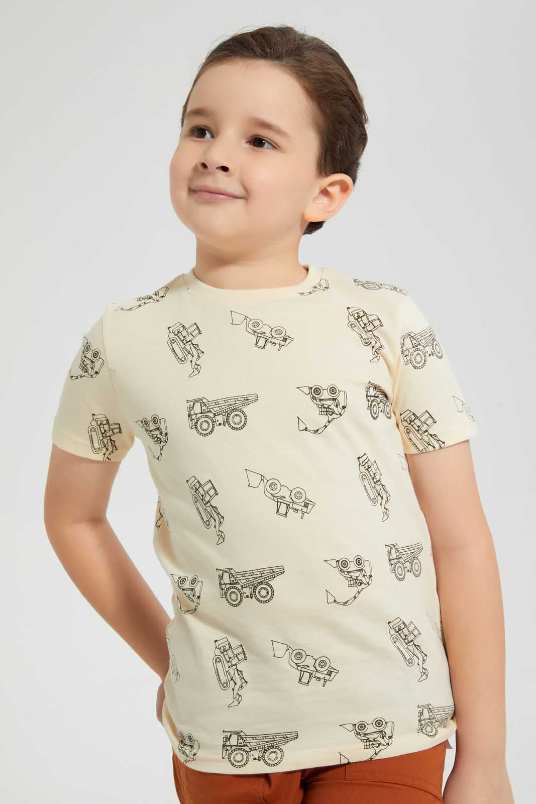 Beige Vehicle Printed T-Shirt