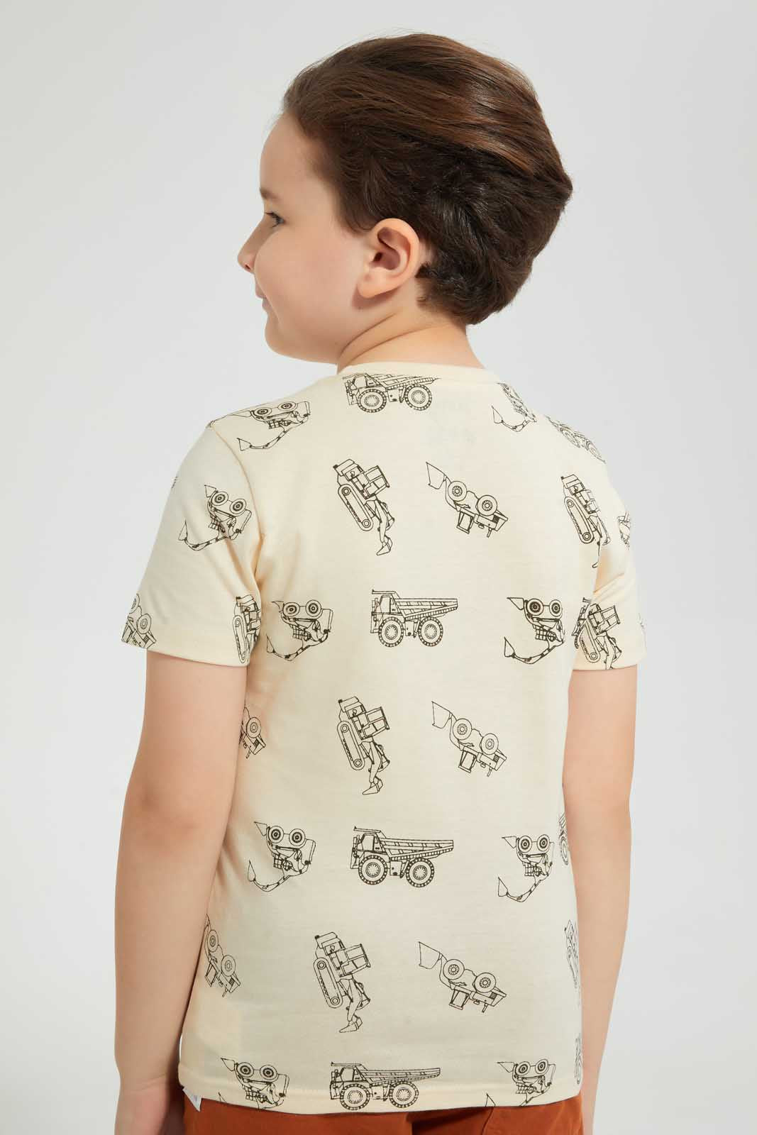 Beige Vehicle Printed T-Shirt