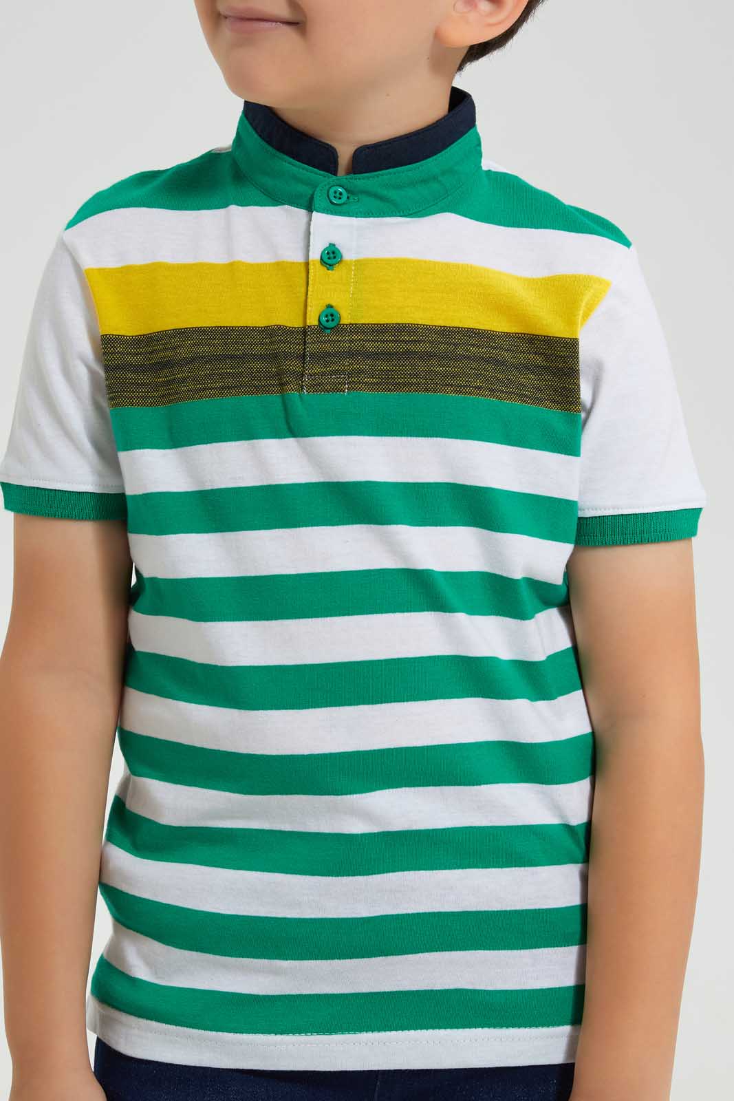 Redtag-Mint-Horizontal-Stripe-Stand-Collar-Polo-Shirt-Polo-Shirts-Boys-2 to 8 Years