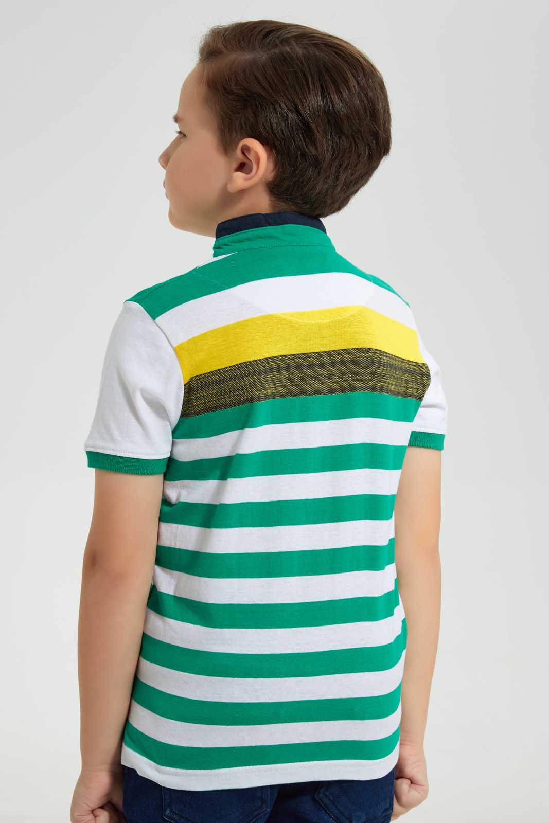 Redtag-Mint-Horizontal-Stripe-Stand-Collar-Polo-Shirt-Polo-Shirts-Boys-2 to 8 Years