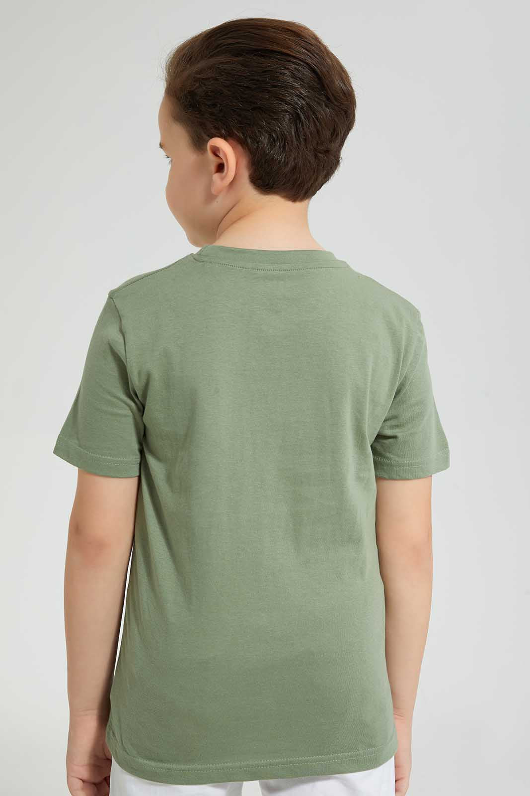 Redtag-Olive-Dinosaur-Print-T-Shirt-Graphic-Prints-Boys-2 to 8 Years