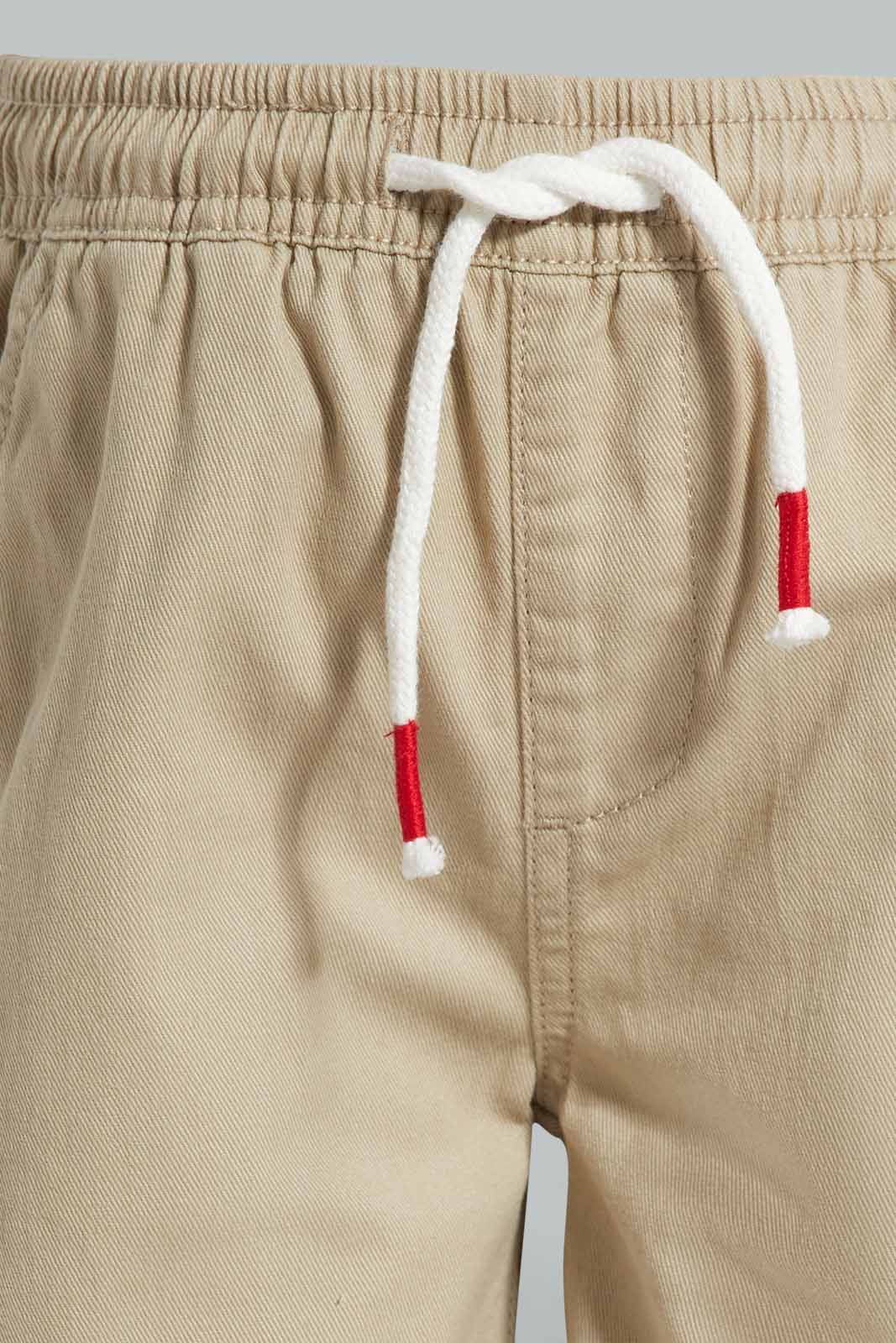 Redtag-Stone-Pull-On-Twill-Short-BOY-Shorts,-Category:Shorts,-Colour:Beige,-Deals:4-For-90,-Deals:New-In,-Filter:Boys-(2-to-8-Yrs),-New-In-BOY-APL,-S22C,-Section:Kidswear-Boys-2 to 8 Years