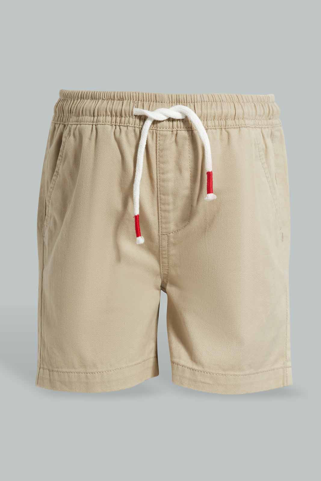 Redtag-Stone-Pull-On-Twill-Short-BOY-Shorts,-Category:Shorts,-Colour:Beige,-Deals:4-For-90,-Deals:New-In,-Filter:Boys-(2-to-8-Yrs),-New-In-BOY-APL,-S22C,-Section:Kidswear-Boys-2 to 8 Years