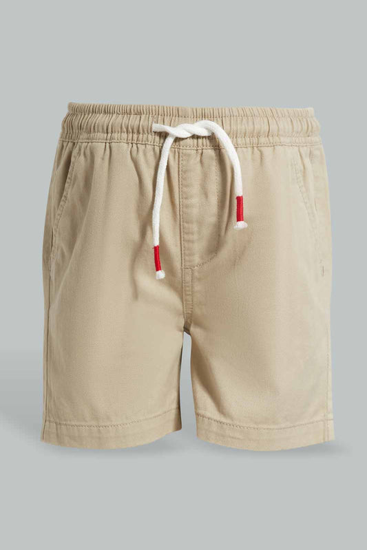 Redtag-Stone-Pull-On-Twill-Short-BOY-Shorts,-Category:Shorts,-Colour:Beige,-Deals:4-For-90,-Deals:New-In,-Filter:Boys-(2-to-8-Yrs),-New-In-BOY-APL,-S22C,-Section:Kidswear-Boys-2 to 8 Years