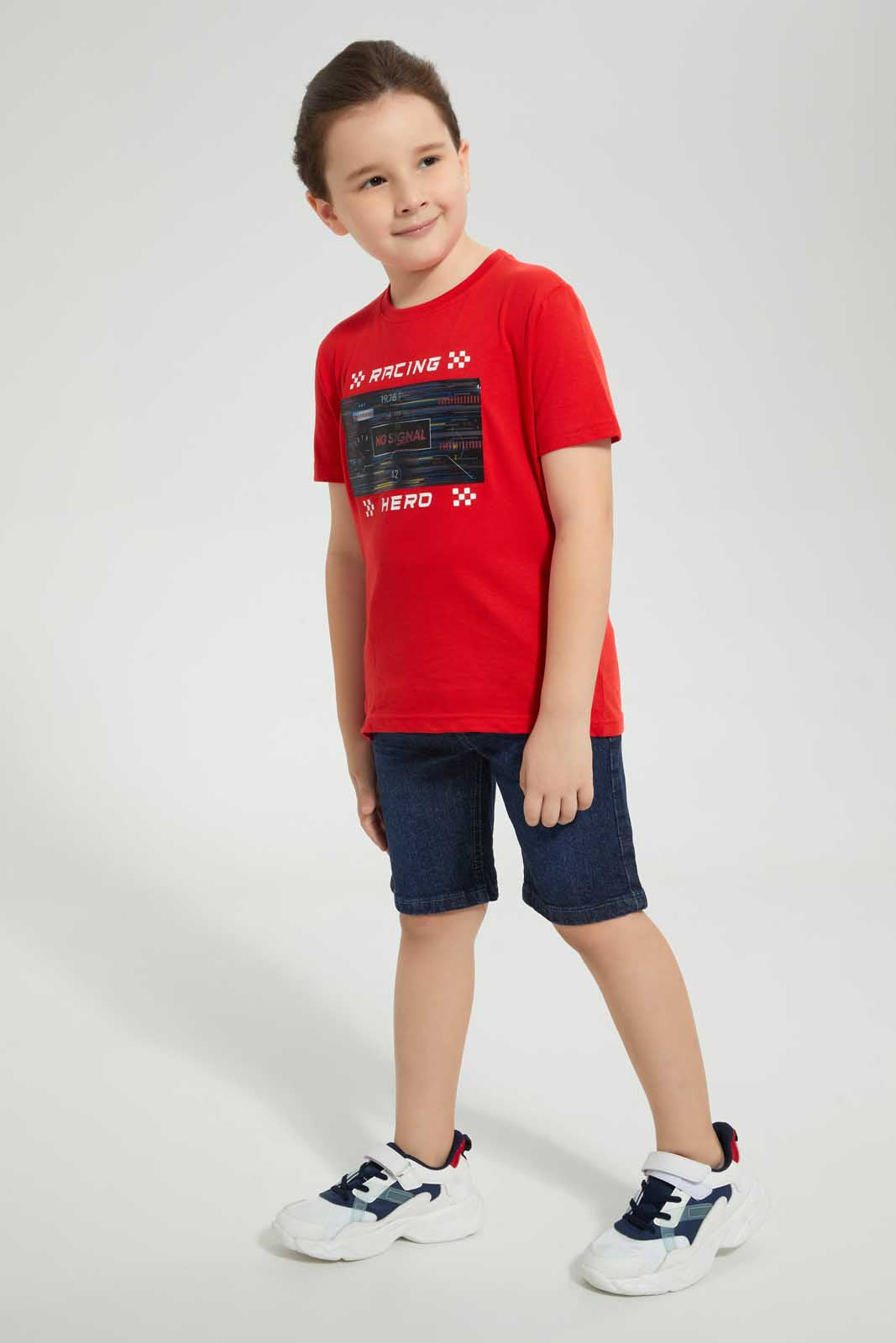 Redtag-Red-No-Signal-Print-T-Shirt-Graphic-T-Shirts-Boys-2 to 8 Years