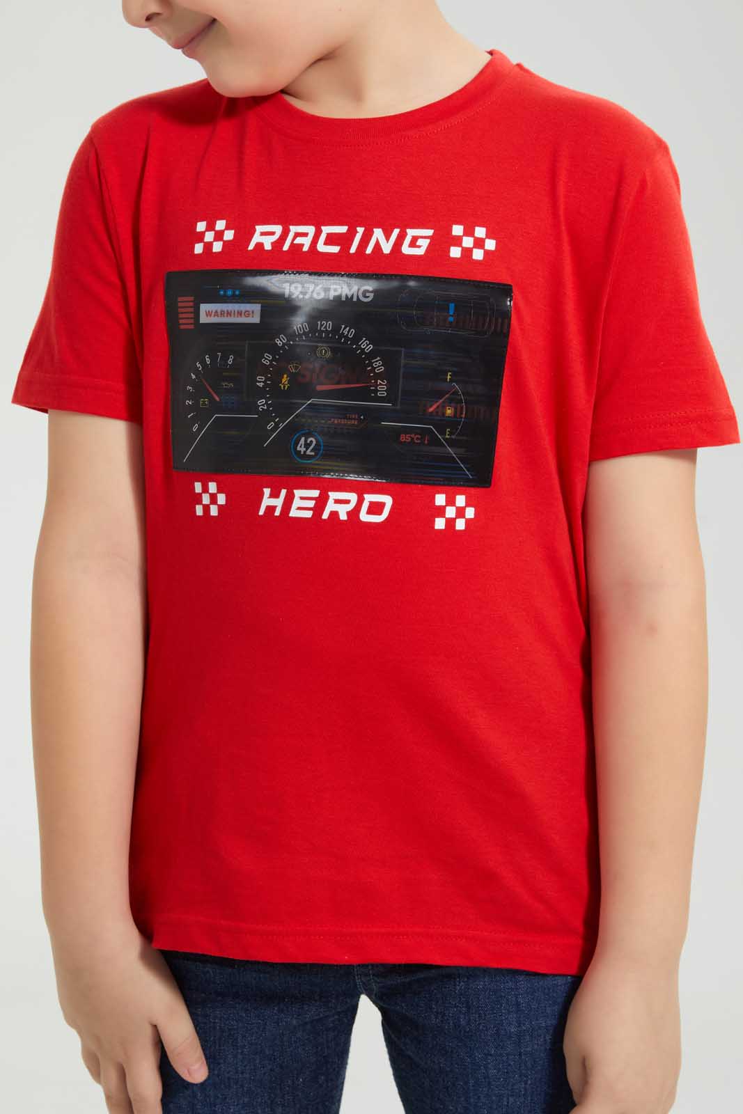 Redtag-Red-No-Signal-Print-T-Shirt-Graphic-T-Shirts-Boys-2 to 8 Years
