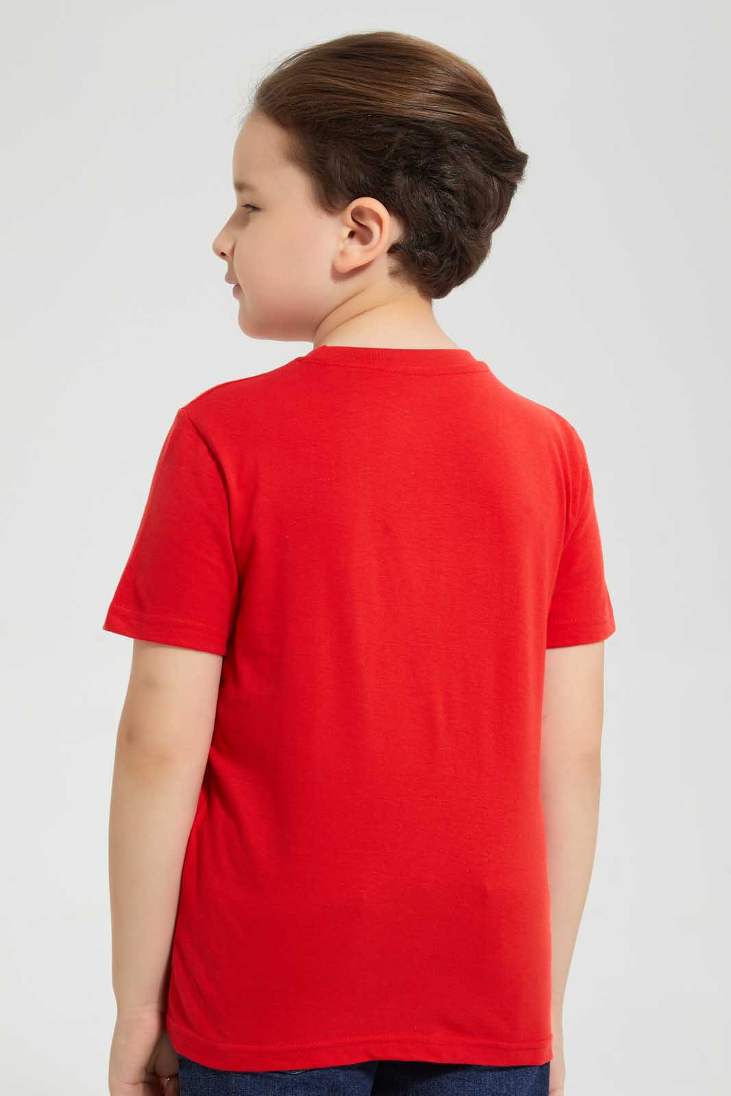 Redtag-Red-No-Signal-Print-T-Shirt-Graphic-T-Shirts-Boys-2 to 8 Years
