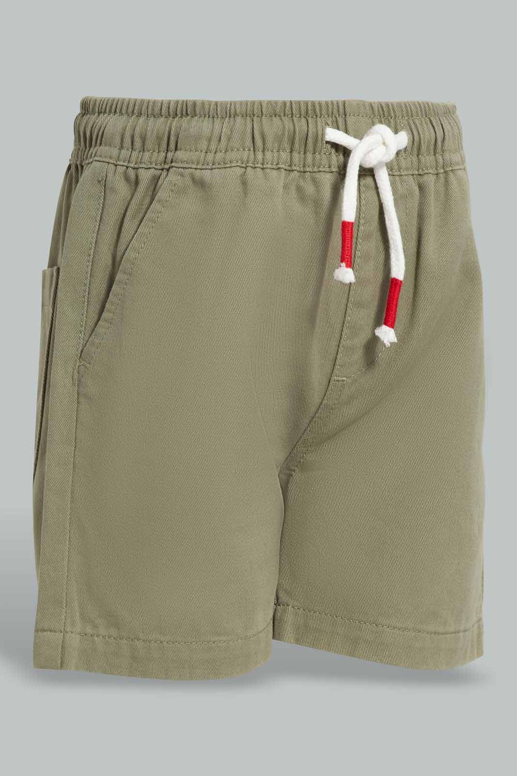 Redtag-Olive-Pull-On-Twill-Short-BOY-Shorts,-Category:Shorts,-Colour:Dark-Green,-Deals:2-For-90,-Deals:New-In,-Filter:Boys-(2-to-8-Yrs),-New-In-BOY-APL,-S22C,-Section:Kidswear-Boys-
