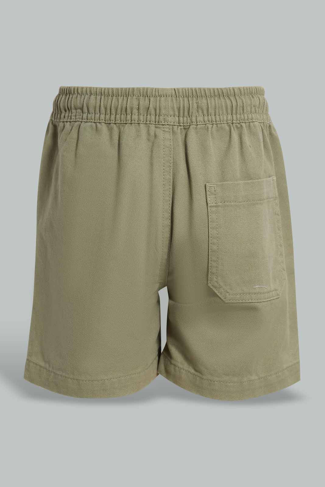 Redtag-Olive-Pull-On-Twill-Short-BOY-Shorts,-Category:Shorts,-Colour:Dark-Green,-Deals:2-For-90,-Deals:New-In,-Filter:Boys-(2-to-8-Yrs),-New-In-BOY-APL,-S22C,-Section:Kidswear-Boys-