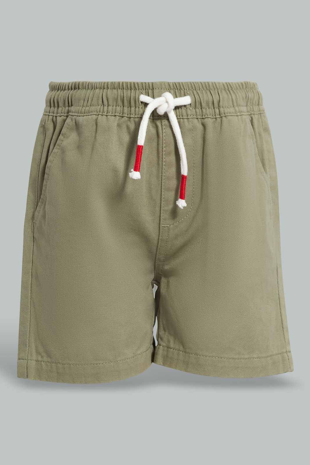 Redtag-Olive-Pull-On-Twill-Short-BOY-Shorts,-Category:Shorts,-Colour:Dark-Green,-Deals:2-For-90,-Deals:New-In,-Filter:Boys-(2-to-8-Yrs),-New-In-BOY-APL,-S22C,-Section:Kidswear-Boys-