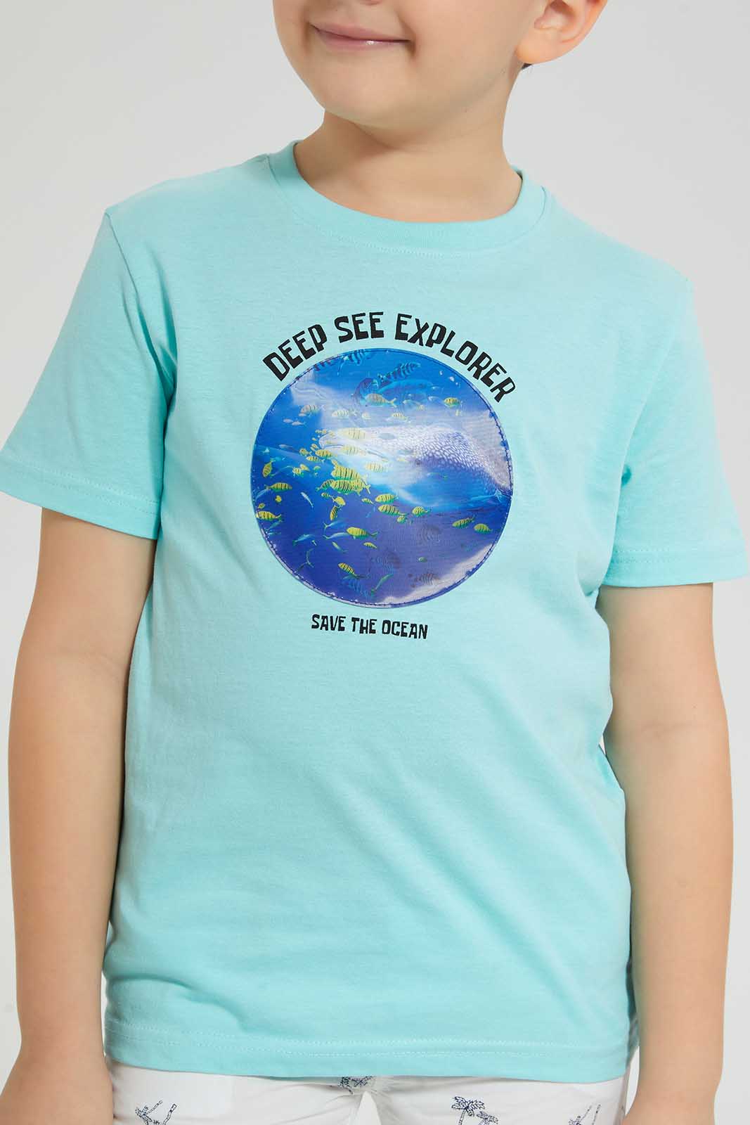 Redtag-Blue-Shark-Print-T-Shirt-Graphic-Prints-Boys-2 to 8 Years