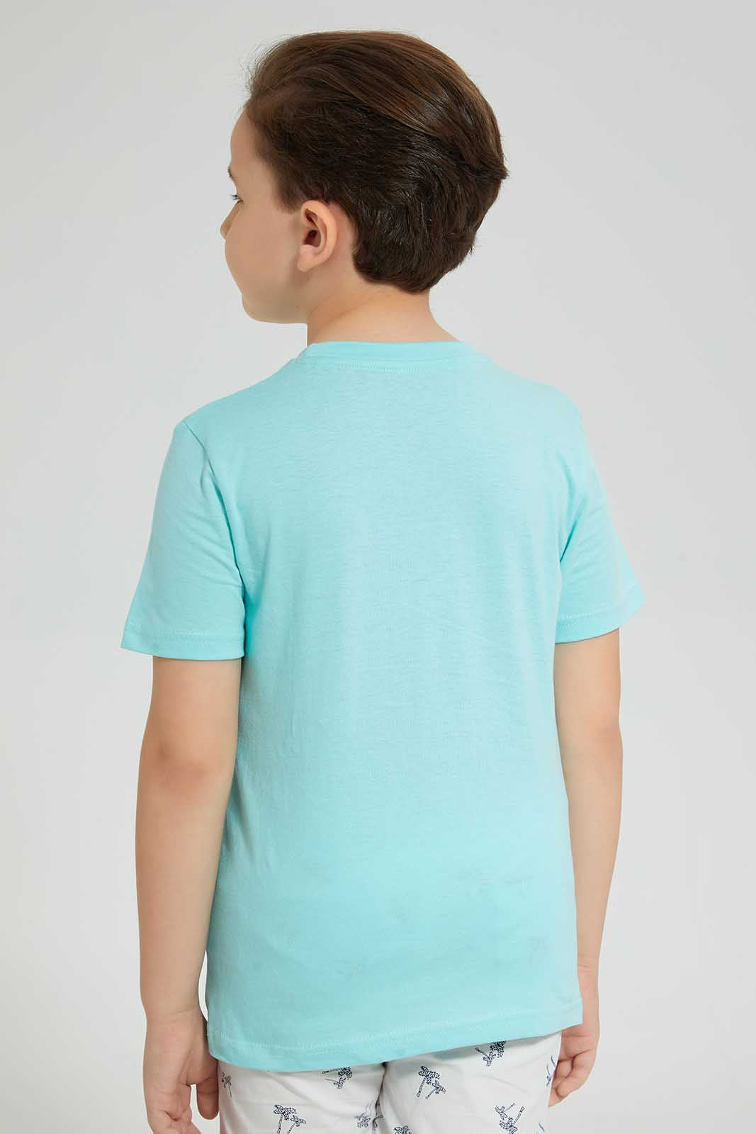 Redtag-Blue-Shark-Print-T-Shirt-Graphic-Prints-Boys-2 to 8 Years