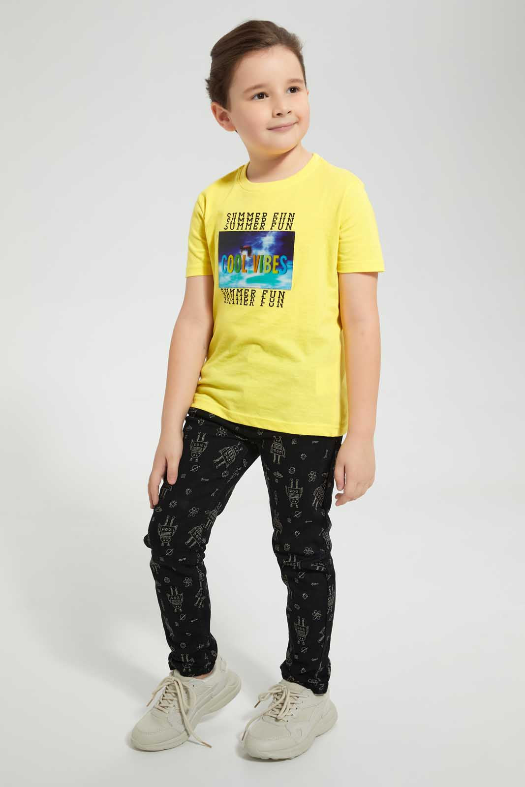 Redtag-Yellow-Lenticular-T-Shirt-Graphic-T-Shirts-Boys-2 to 8 Years