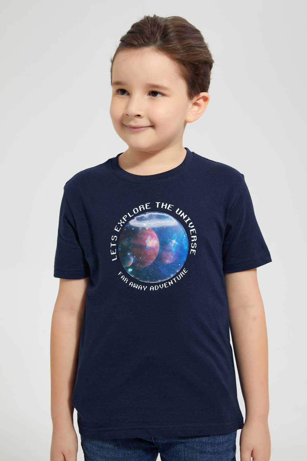 Redtag-Navy-Lenticular-Print-T-Shirt-Graphic-T-Shirts-Boys-2 to 8 Years