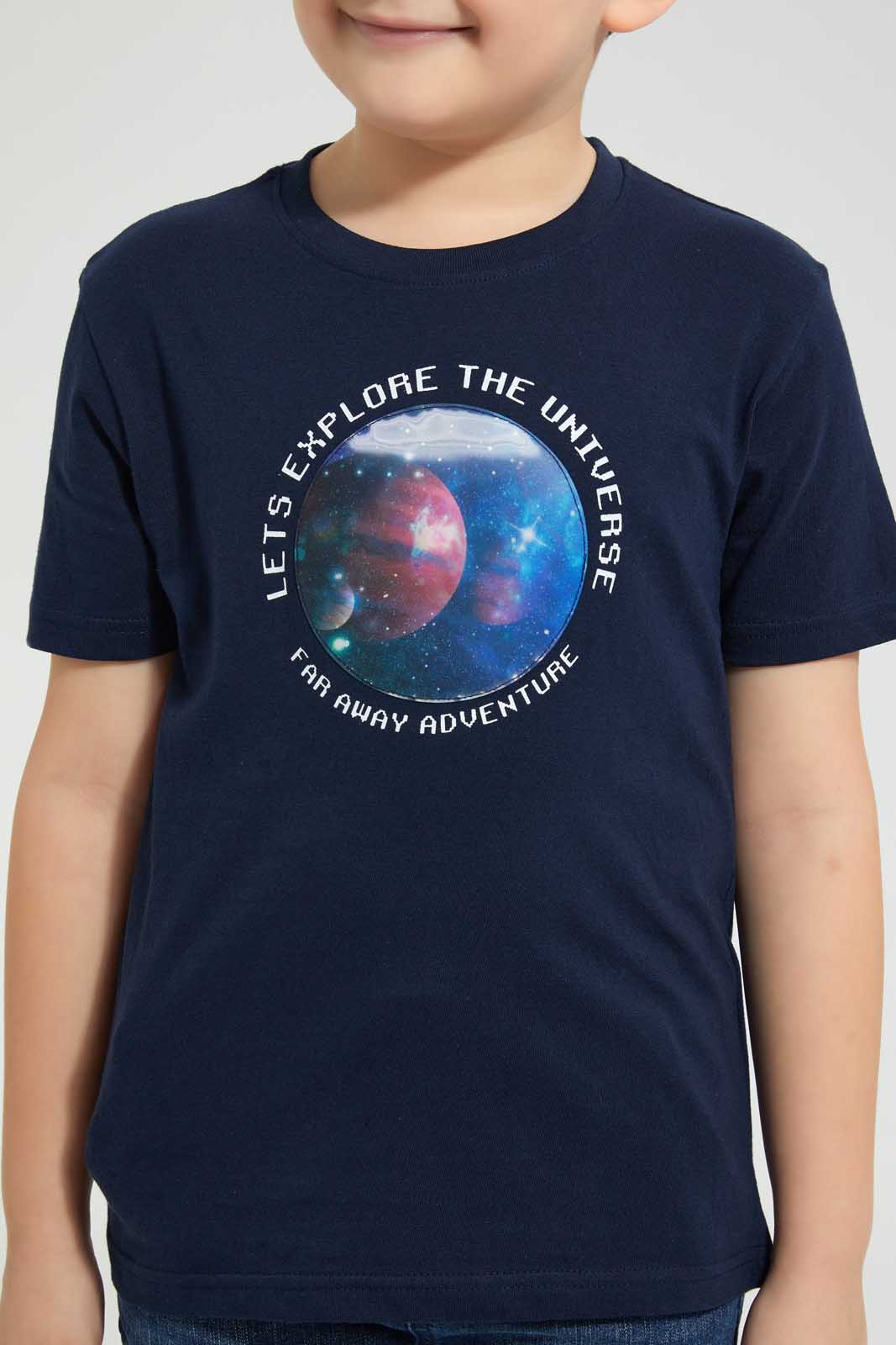 Redtag-Navy-Lenticular-Print-T-Shirt-Graphic-T-Shirts-Boys-2 to 8 Years