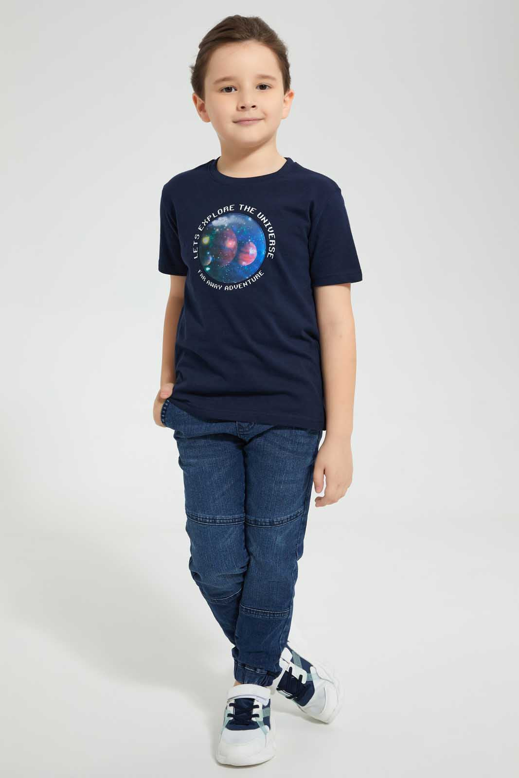 Redtag-Navy-Lenticular-Print-T-Shirt-Graphic-T-Shirts-Boys-2 to 8 Years