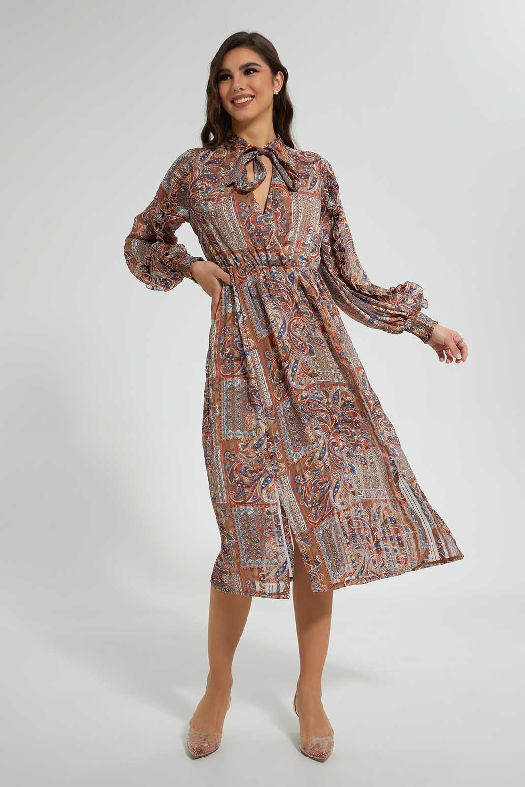Redtag-Multicolour-Paisley-Dress-Dresses-Women's-
