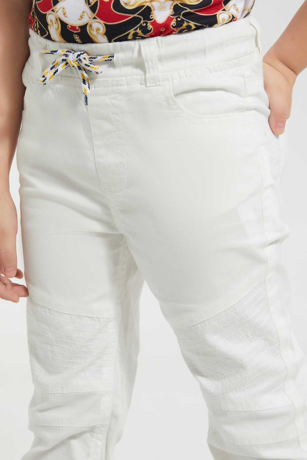 Redtag-White-Twill--Stretch-Biker-Jogger-Jean-Jeans-Jogger-Fit-Boys-2 to 8 Years