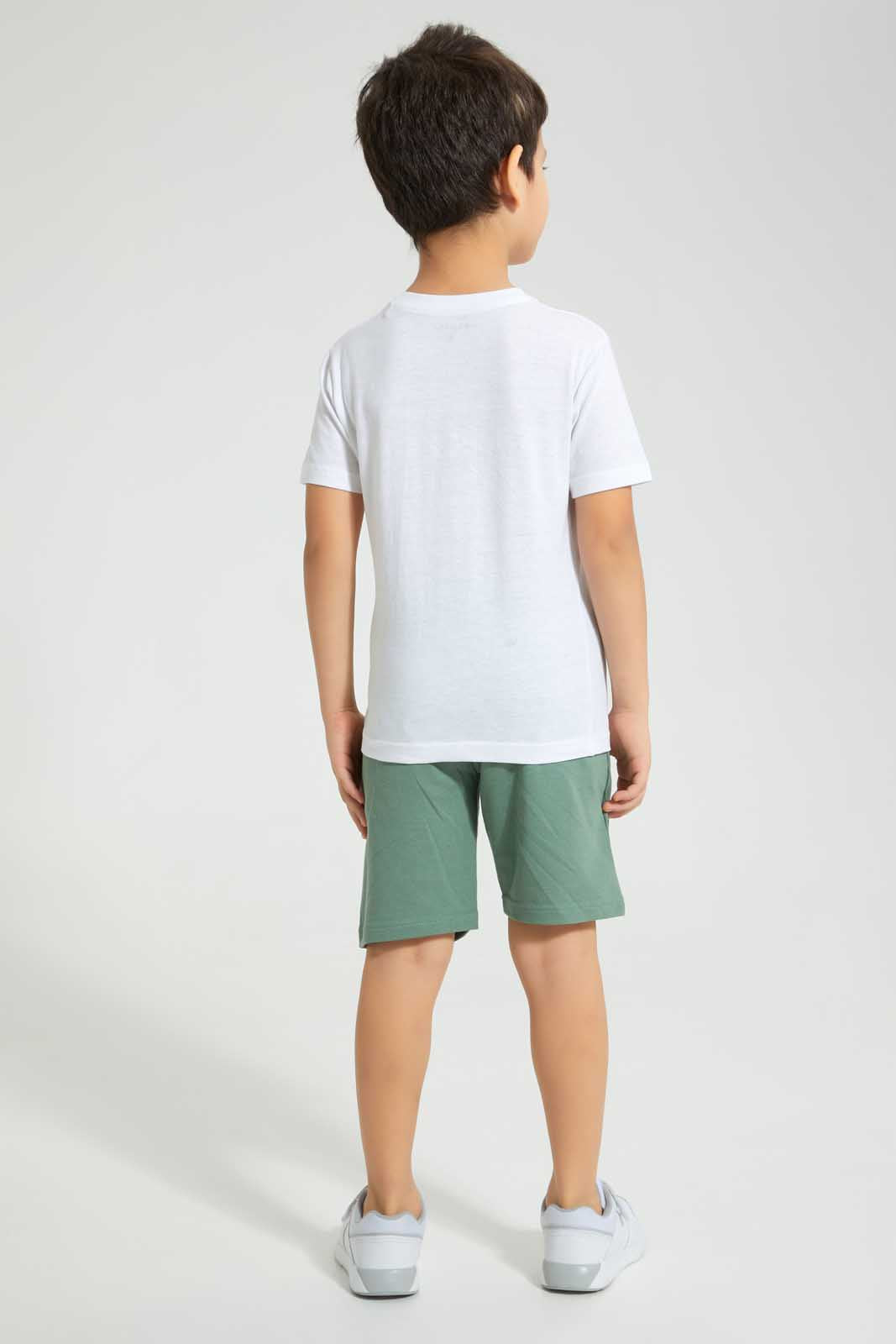 Redtag-White-Awesome-Little-Man-Print-T-Shirt-And-Short-Set-Sets-Boys-2 to 8 Years