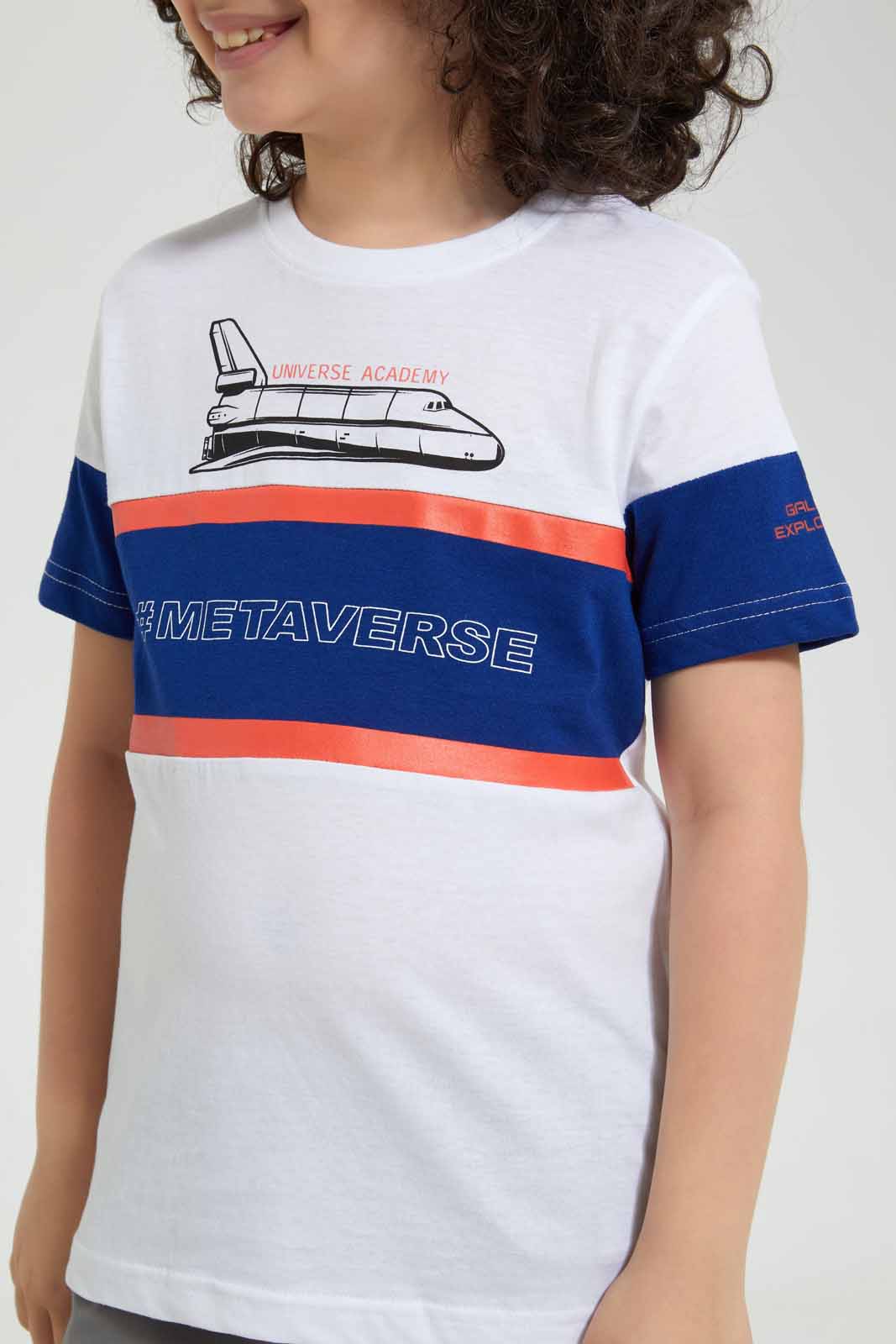 Redtag-White-Rocket-Cut-And-Sew-T-Shirt-Graphic-T-Shirts-Boys-2 to 8 Years