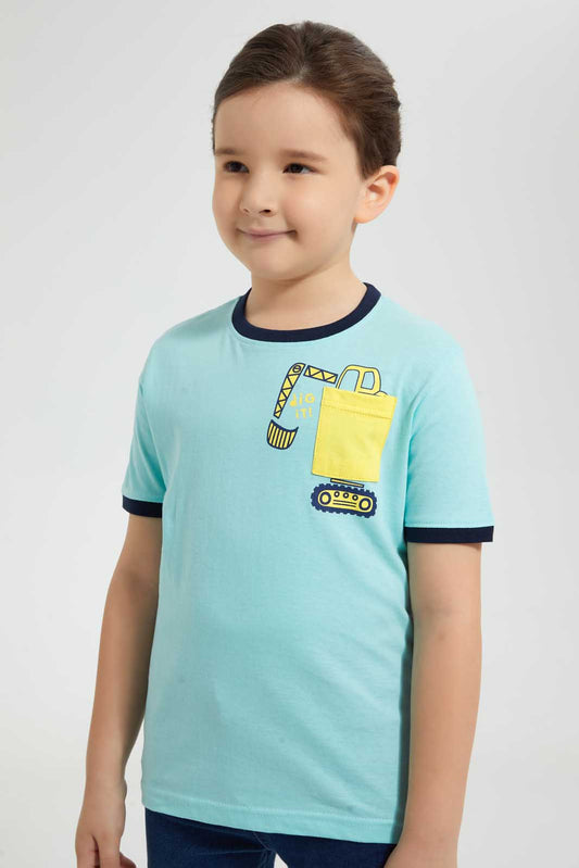 Redtag-Blue-Digger-Pocket-T-Shirt-Graphic-T-Shirts-Boys-2 to 8 Years