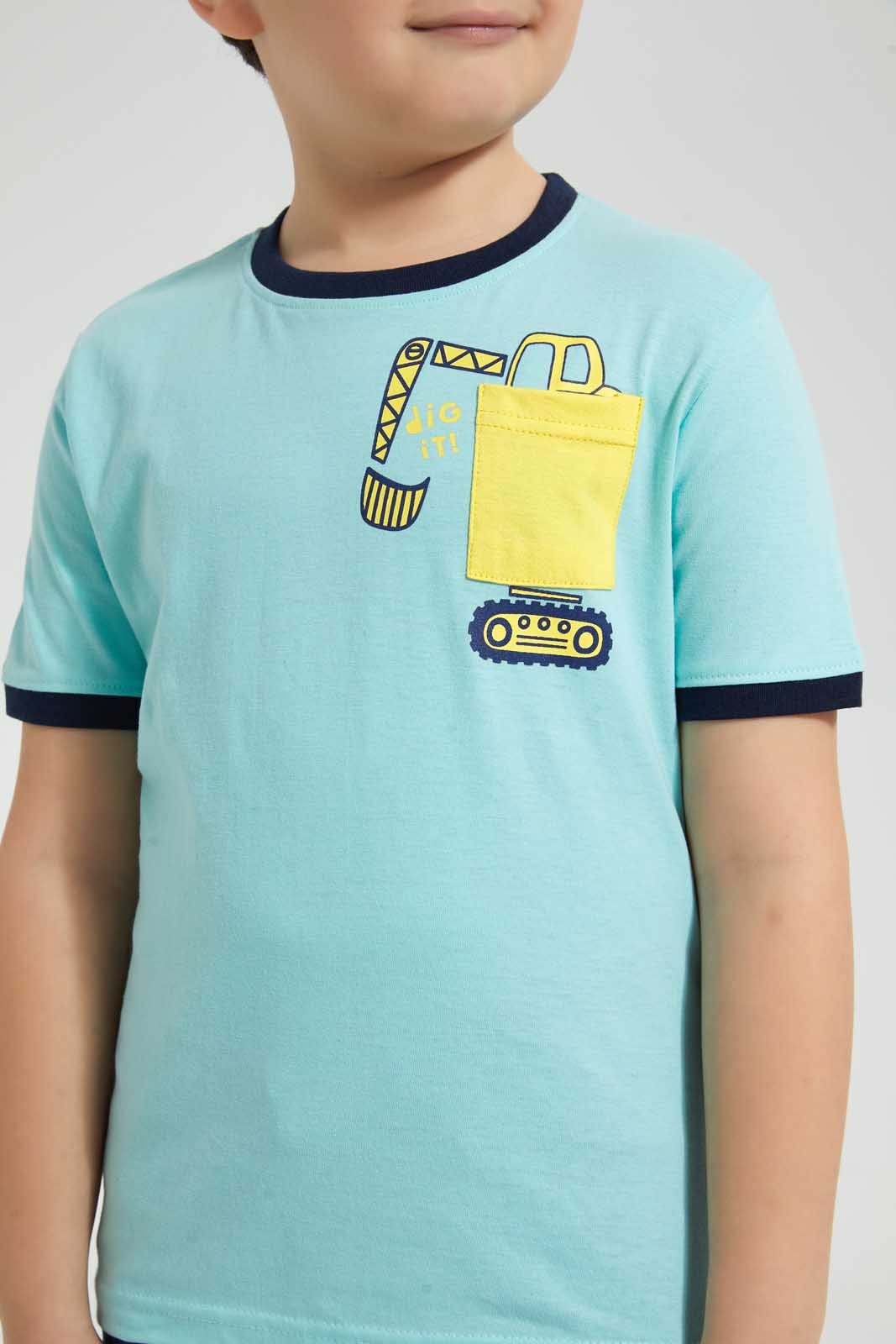 Redtag-Blue-Digger-Pocket-T-Shirt-Graphic-T-Shirts-Boys-2 to 8 Years