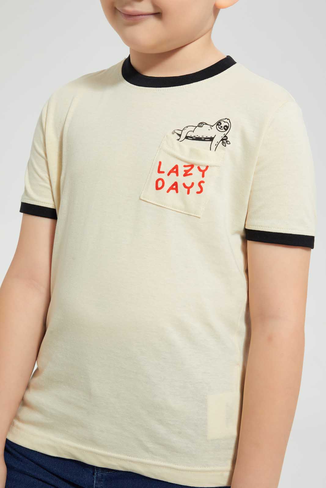 Redtag-Stone-Lazy-Pocket-T-Shirt-Graphic-T-Shirts-Boys-2 to 8 Years