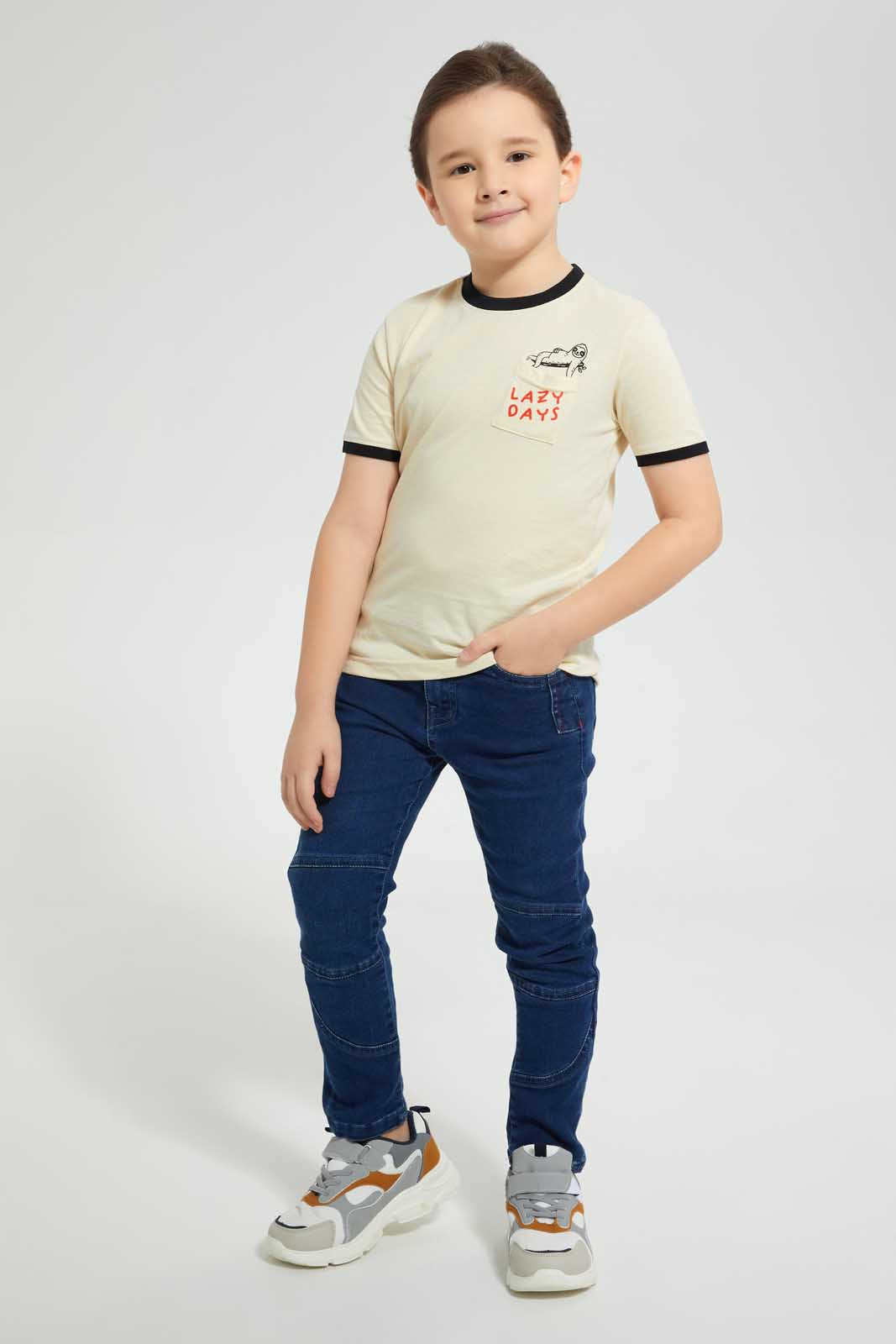 Redtag-Stone-Lazy-Pocket-T-Shirt-Graphic-T-Shirts-Boys-2 to 8 Years