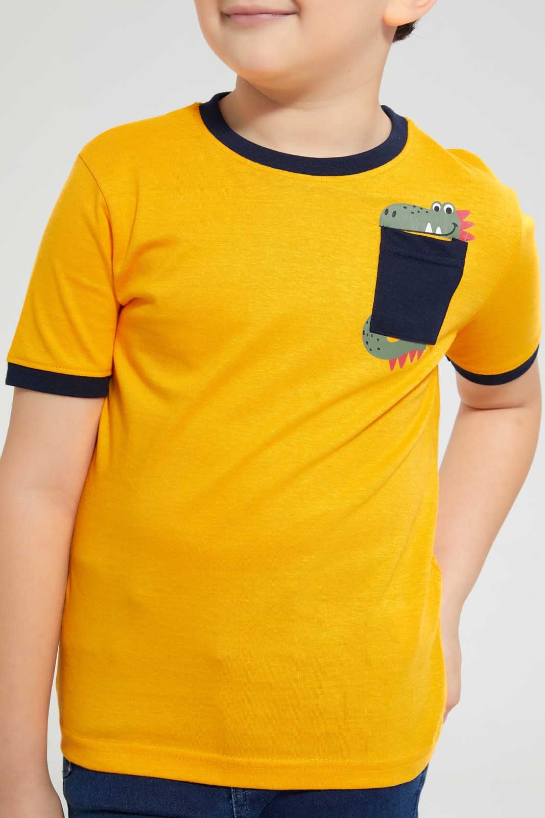 Redtag-Orange-Dragon-Pocket-T-Shirt-Graphic-T-Shirts-Boys-2 to 8 Years