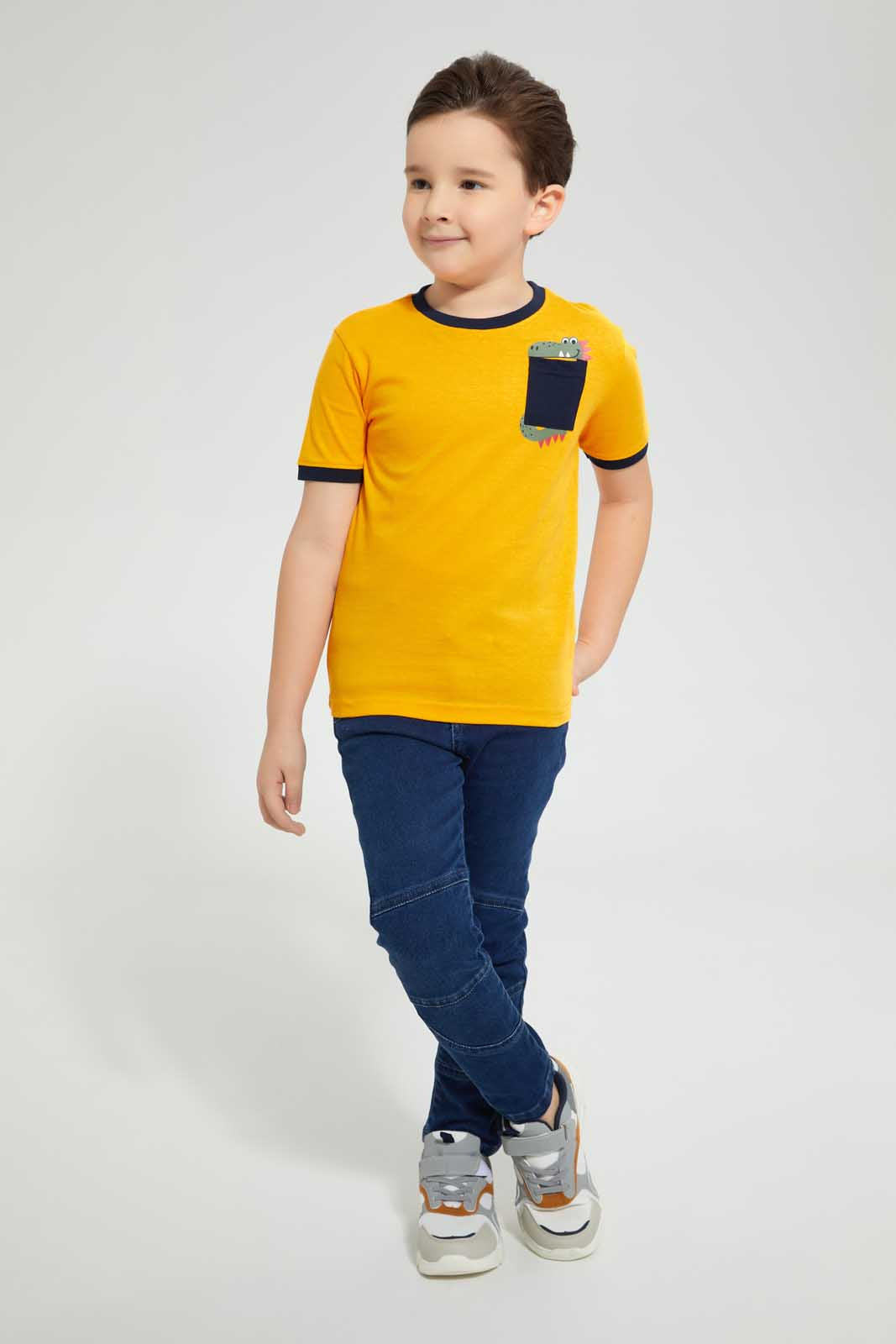 Redtag-Orange-Dragon-Pocket-T-Shirt-Graphic-T-Shirts-Boys-2 to 8 Years
