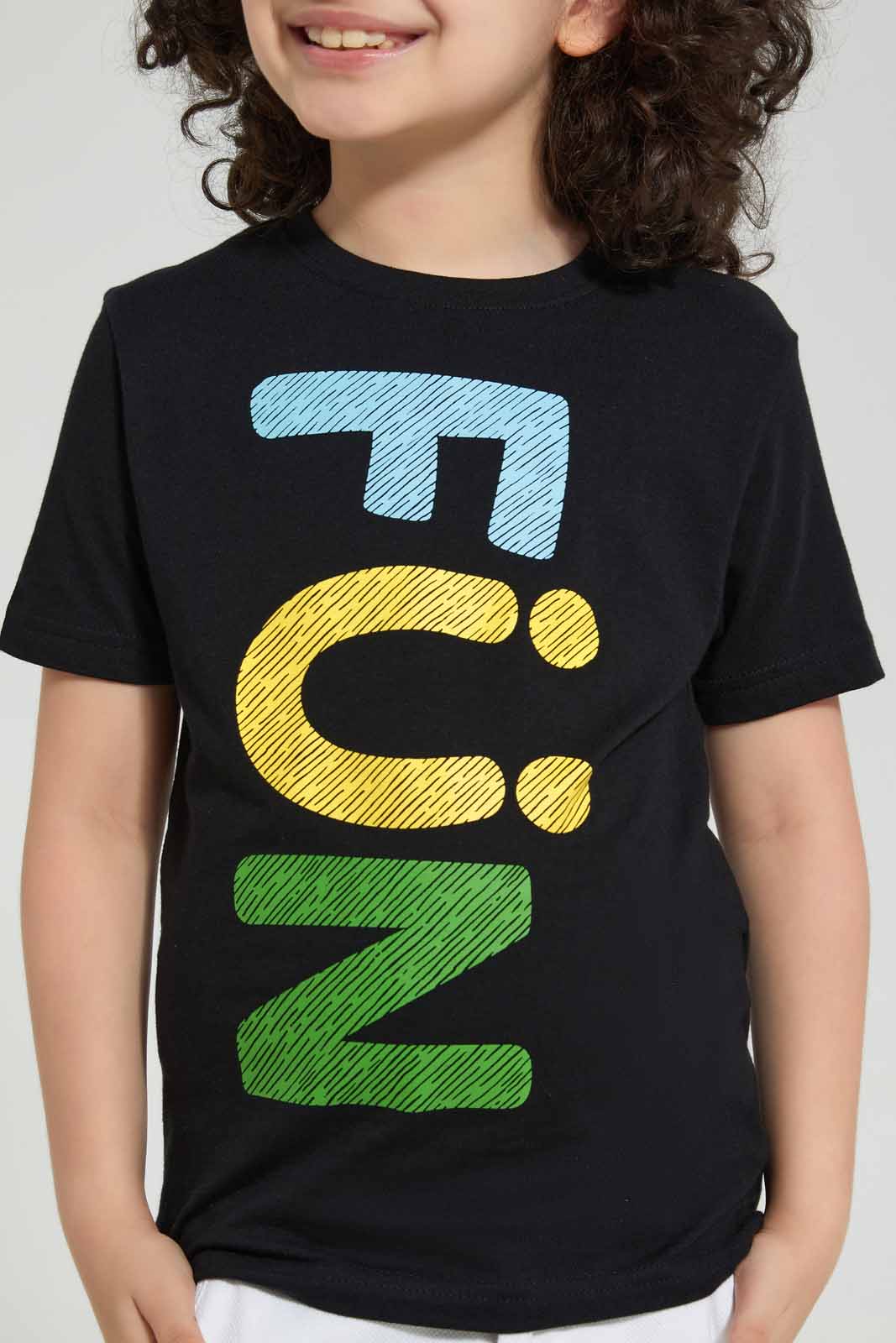 Redtag-Black-Fun-Chest-Print-T-Shirt-Graphic-T-Shirts-Boys-2 to 8 Years