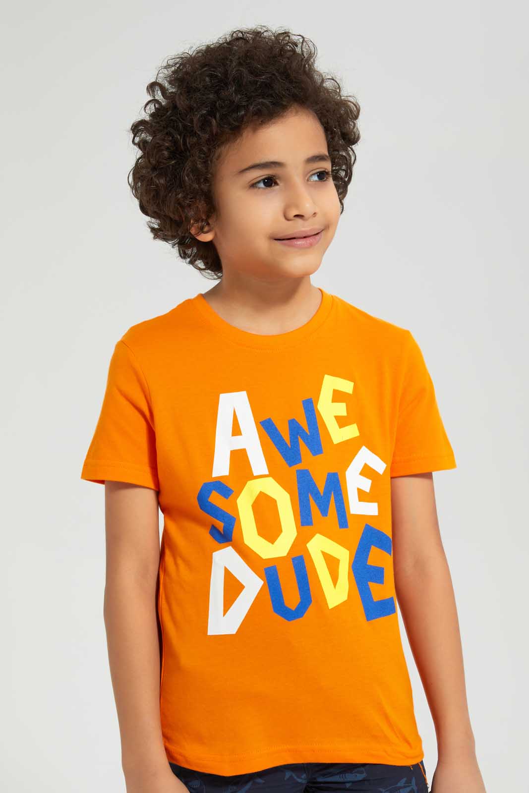 Redtag-Orange-Aewsome-Print-T-Shirt-Graphic-T-Shirts-Boys-2 to 8 Years