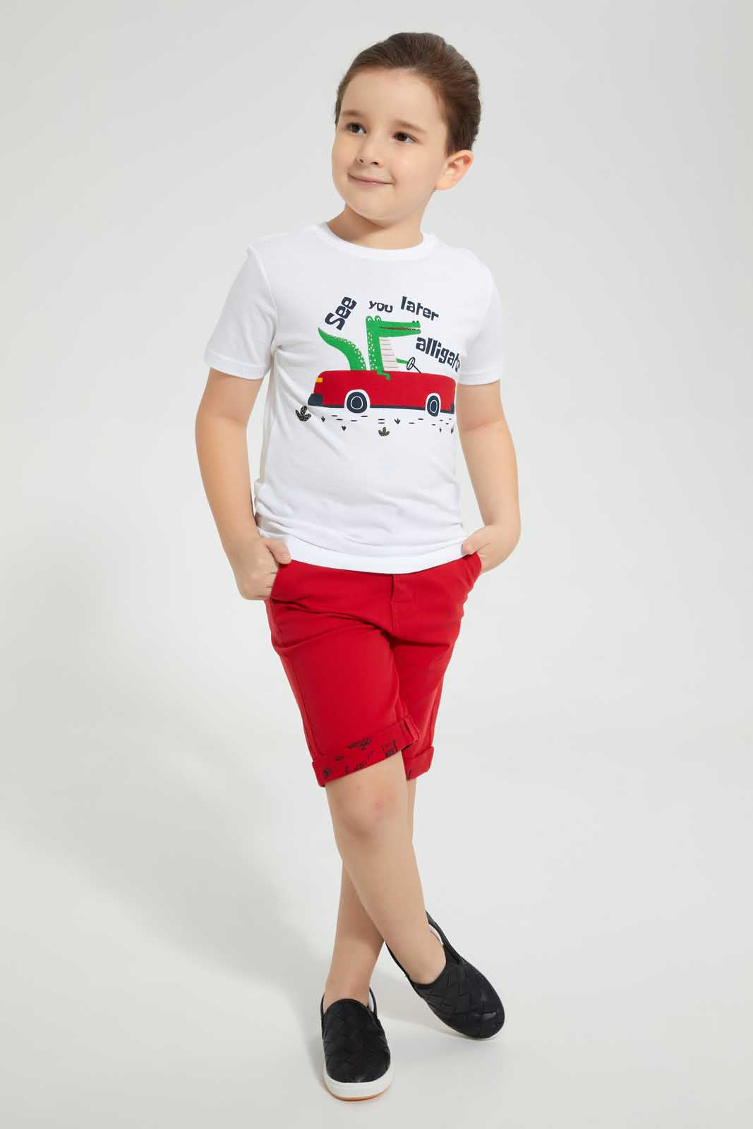 Redtag-Light-Blue-Ss-Allegator-Graphic-T-Shirt-Graphic-T-Shirts-Boys-2 to 8 Years