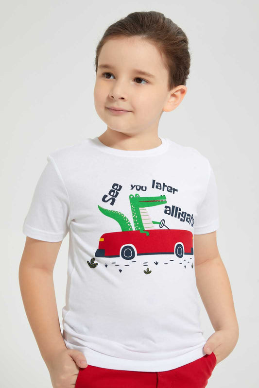 Redtag-Light-Blue-Ss-Allegator-Graphic-T-Shirt-Graphic-T-Shirts-Boys-2 to 8 Years