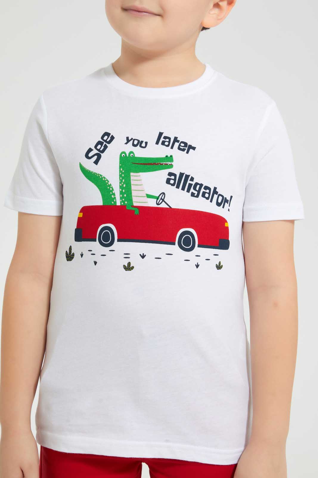 Redtag-Light-Blue-Ss-Allegator-Graphic-T-Shirt-Graphic-T-Shirts-Boys-2 to 8 Years