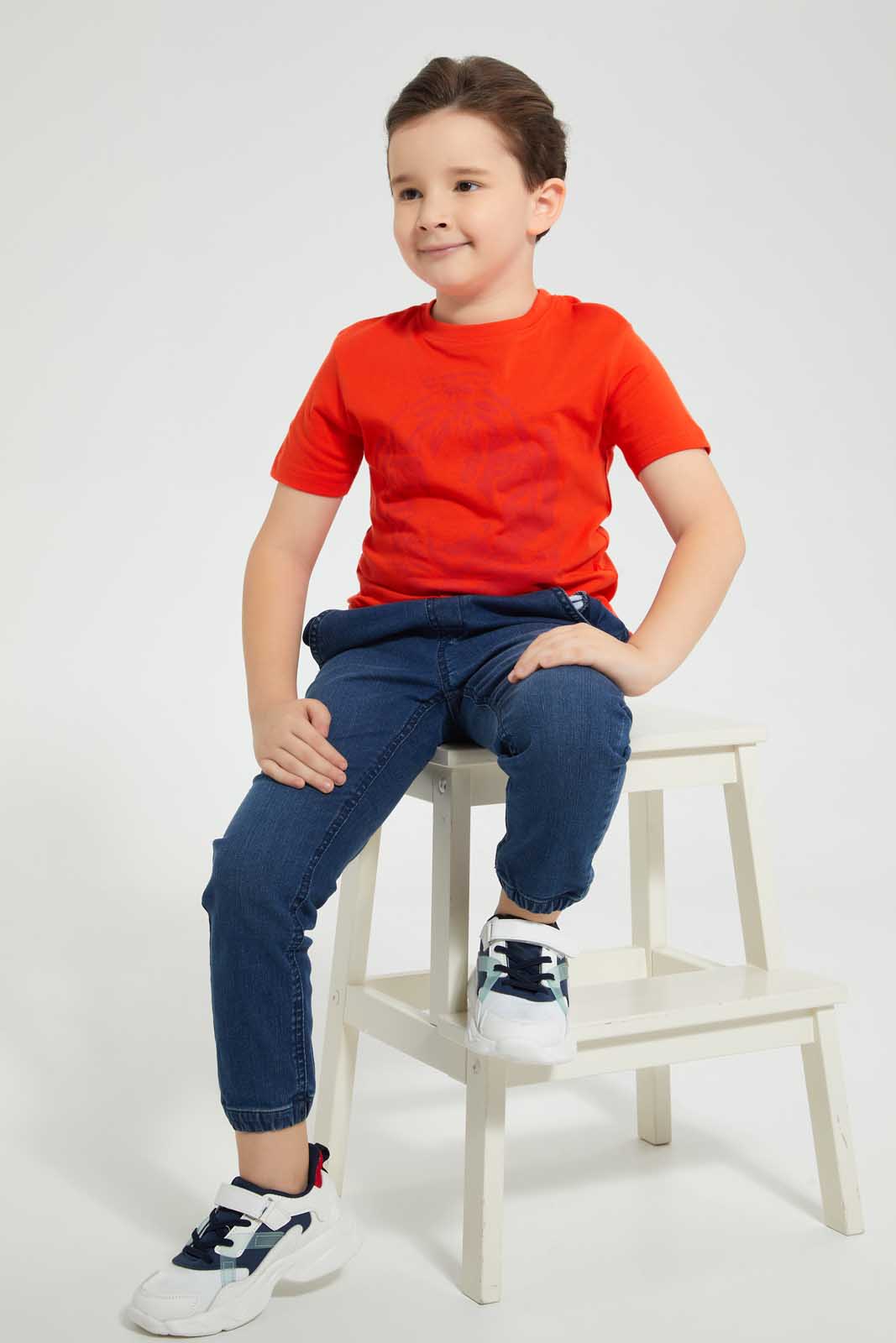 Redtag-Orange-Ss-Lion-Graphic-T-Shirt-Graphic-T-Shirts-Boys-2 to 8 Years