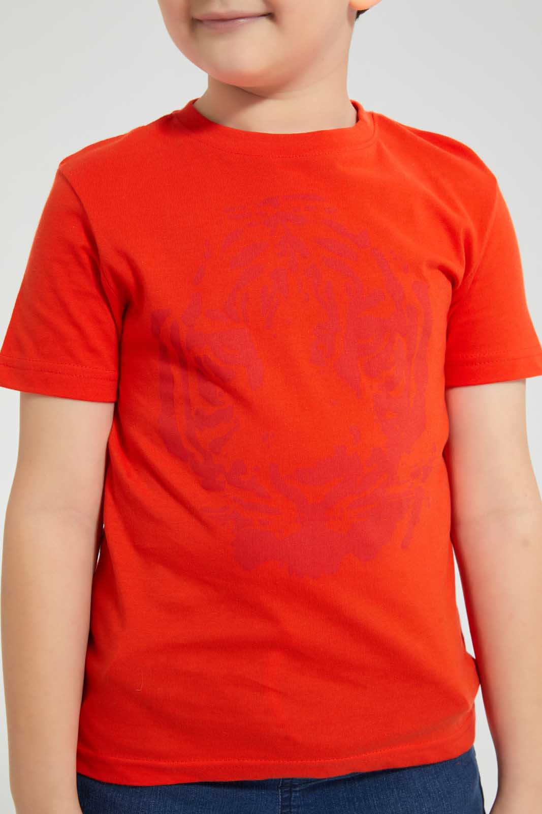 Redtag-Orange-Ss-Lion-Graphic-T-Shirt-Graphic-T-Shirts-Boys-2 to 8 Years