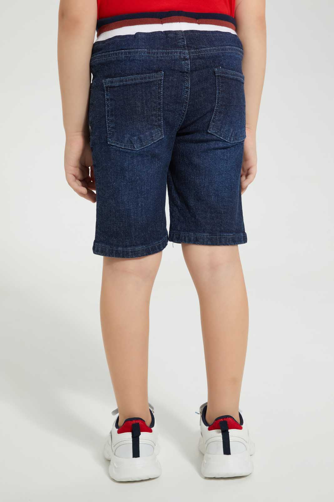 Redtag-Midwash-Ribbed-Waistband-Short-Denim-Shorts-Boys-2 to 8 Years