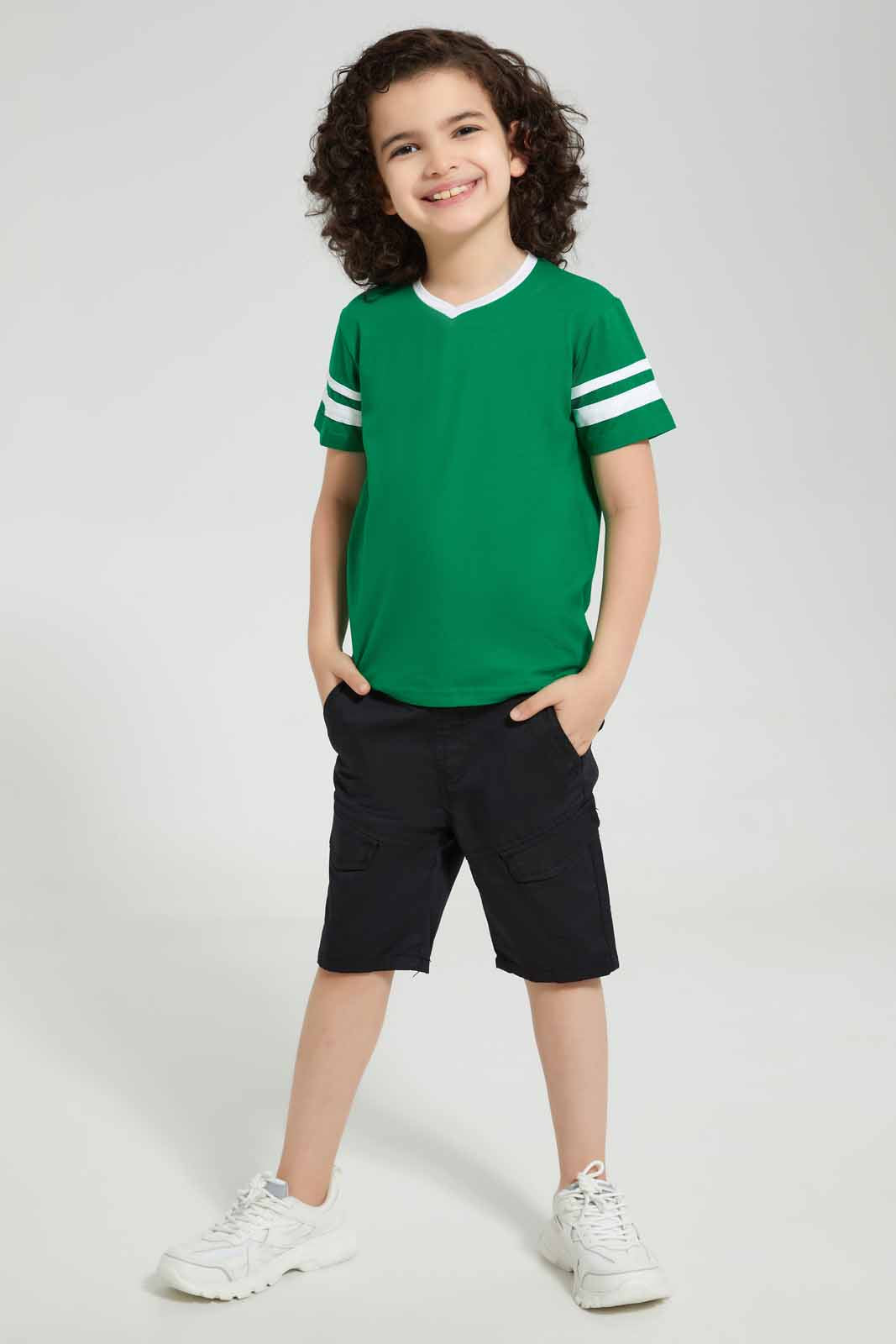 Redtag-2Pk-White-And-Green-V-Neck-T-Shirt-V-Neck-T-Shirts-Boys-2 to 8 Years