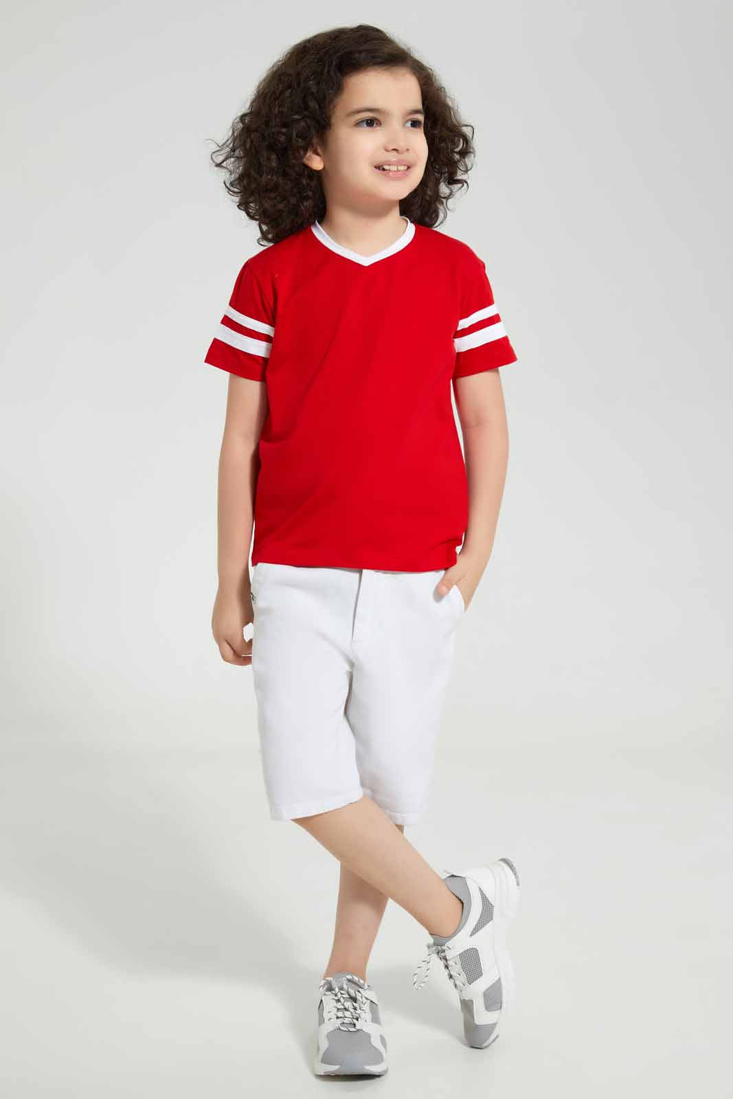 Redtag-2Pk-Red-And-Blue-V-Neck-T-Shirt-V-Neck-T-Shirts-Boys-2 to 8 Years