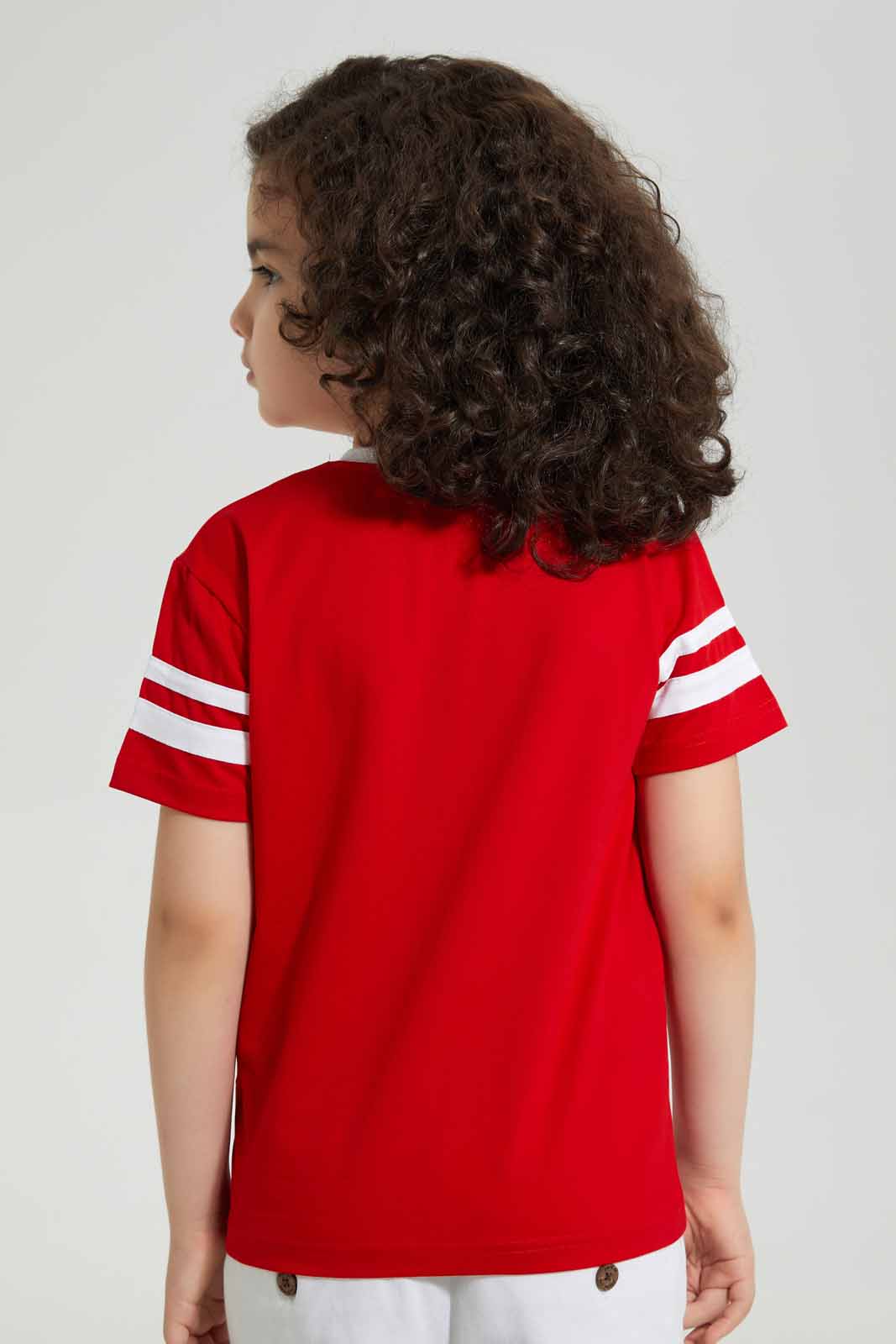 Redtag-2Pk-Red-And-Blue-V-Neck-T-Shirt-V-Neck-T-Shirts-Boys-2 to 8 Years