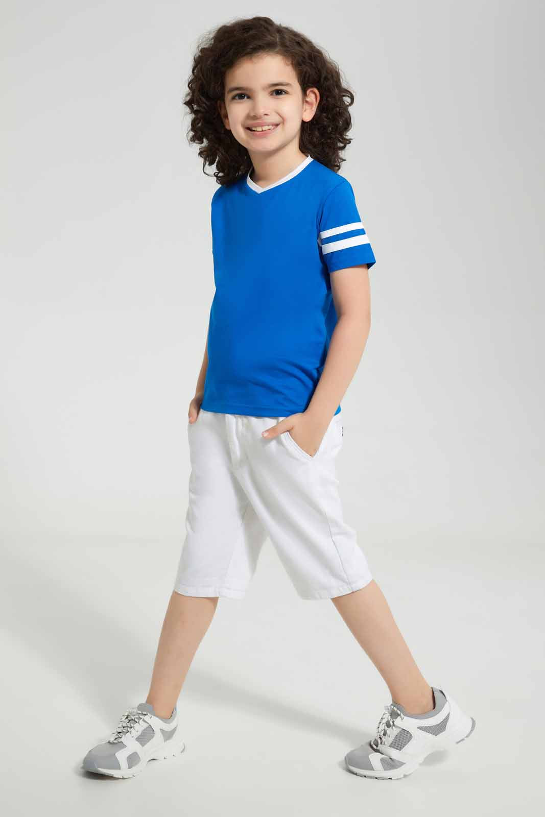 Redtag-2Pk-Red-And-Blue-V-Neck-T-Shirt-V-Neck-T-Shirts-Boys-2 to 8 Years